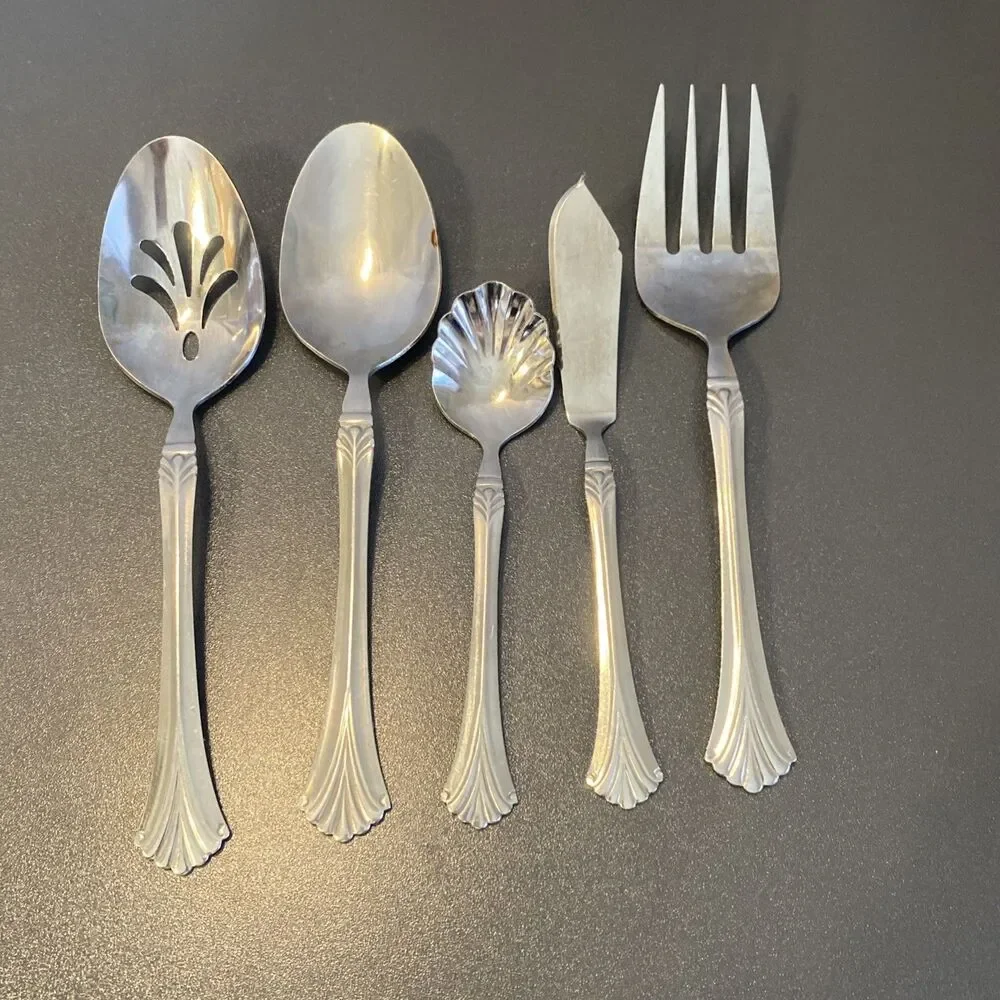 Hampton Silversmiths Hostess Serving Set 5 Pcs Fork Spoons Butter Knife